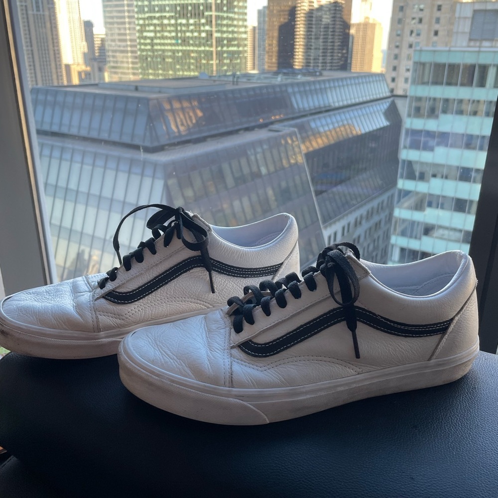 White Leather Old Skool Vans